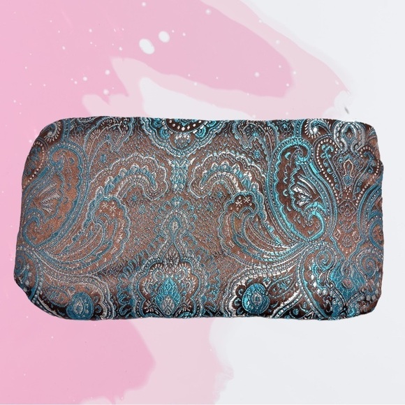 Essential Oil Waterproof Teal /Brown Paisley Satin - Picture 3 of 5
